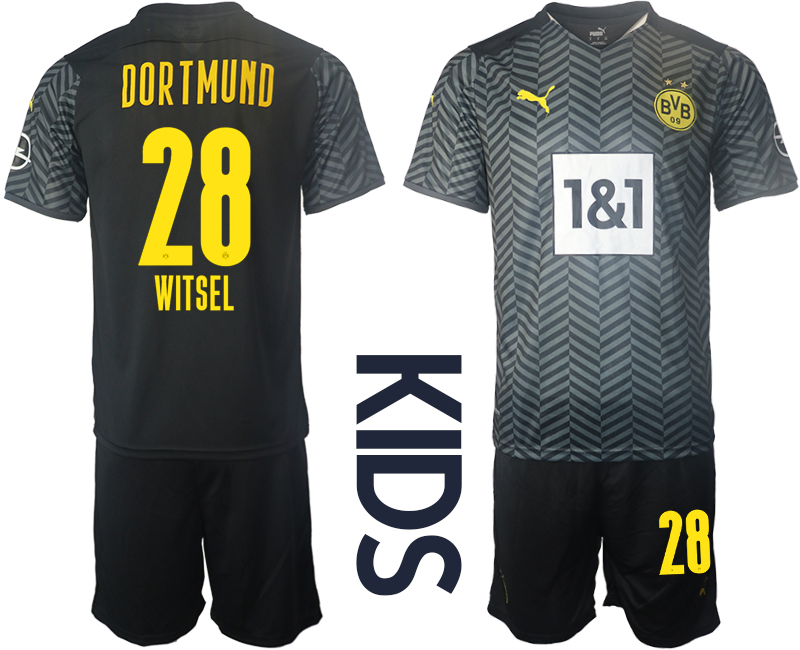 Youth 2021-2022 Club Borussia Dortmund away black #28 Soccer Jersey->youth soccer jersey->Youth Jersey
